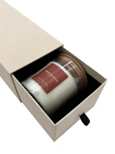 CAJA PERSONALIZADA PARA VELAS AROMÁTICAS CON TIRADOR DE TELA