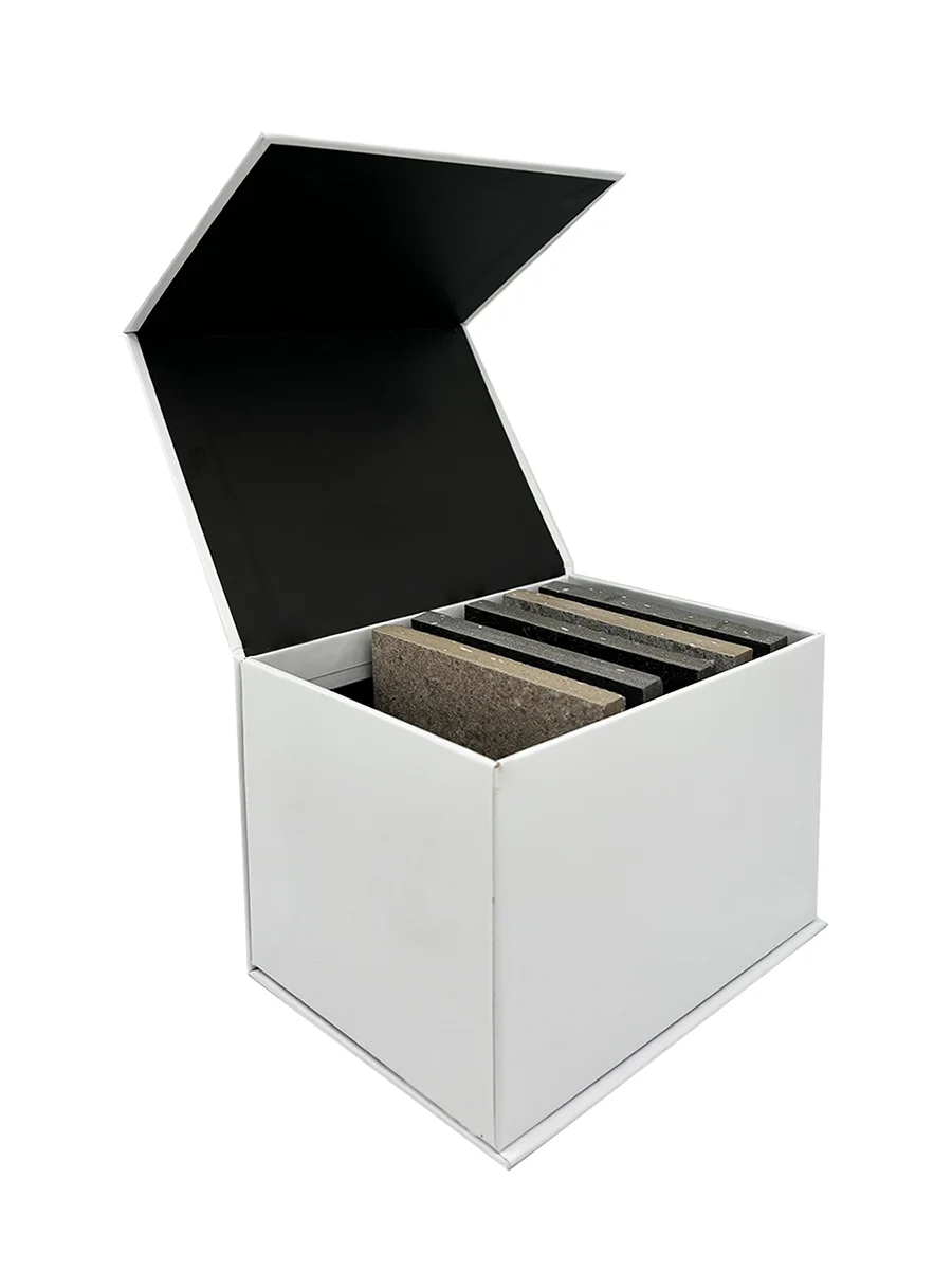 CAJA MUESTRARIO CON TAPA LATERAL ARTICULADA